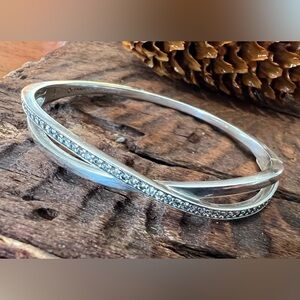 Authentic Pandora Bangle Entwined Bracelet Sparkling White Zirconia Small Sz1